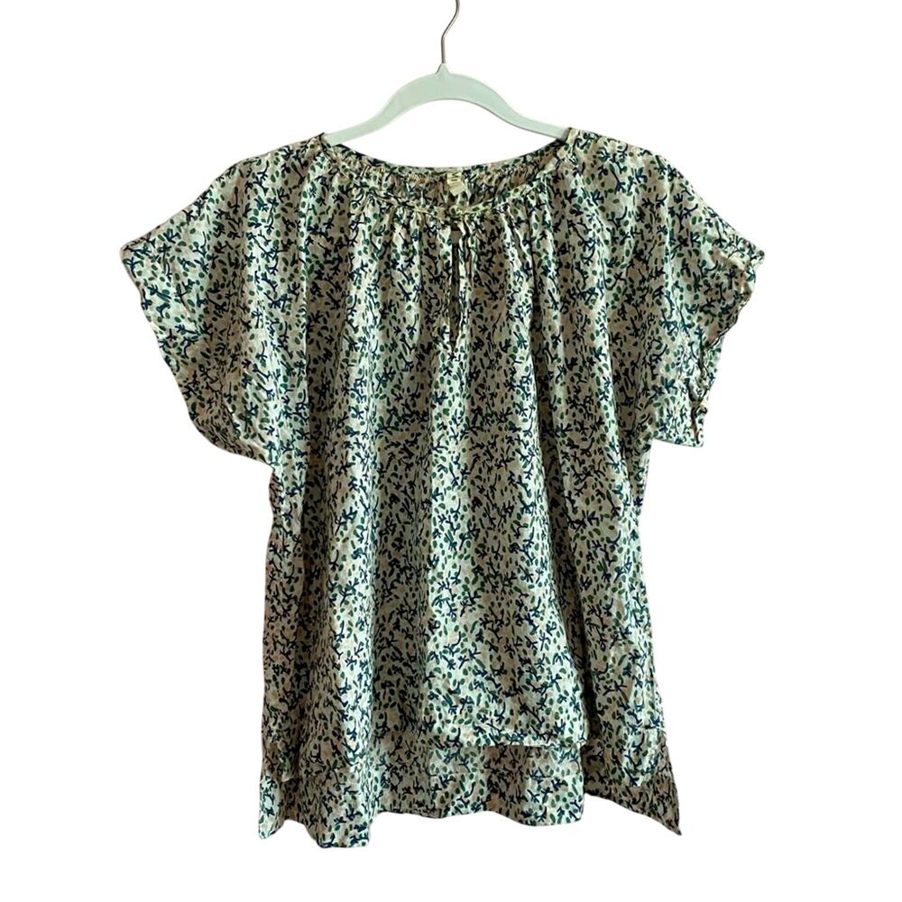Mirth Boho Chic 100% Cotton Keyhole Tie Front Quiet Luxury Printed Casual Blouse
